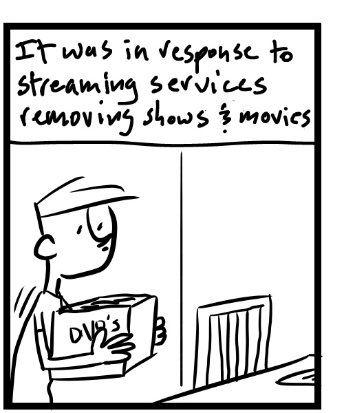 A four-panel comic about a person reading an article and ends up installing a media server - Panel 2