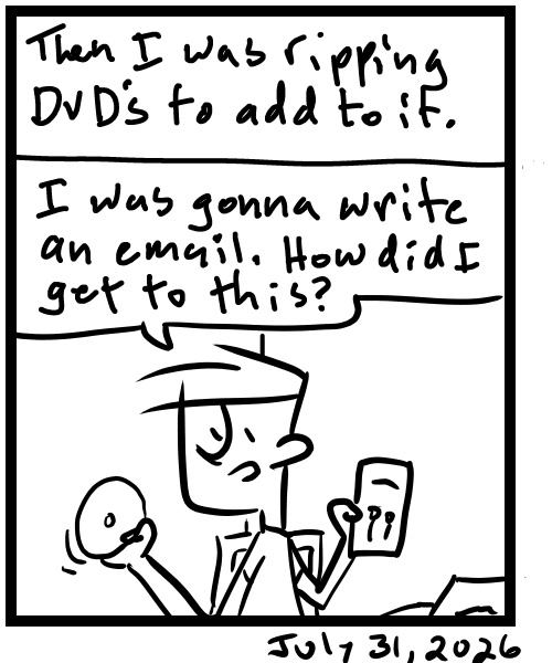 A four-panel comic about a person reading an article and ends up installing a media server - Panel 4