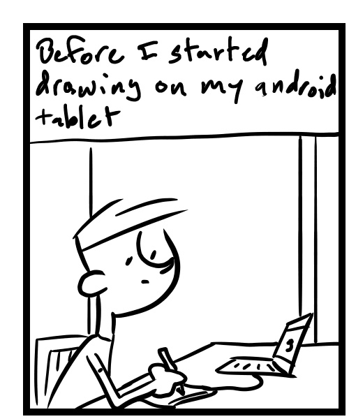 A four-panel comic about a person illustrating using Inkscape - Panel 1
