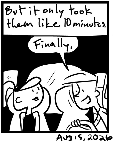 A four-panel comic about people driving and finding a barber shop - Panel 4