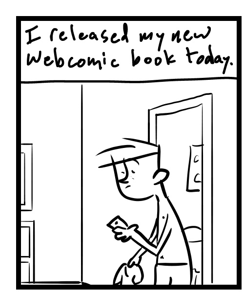 A four-panel comic about a person surprised by people walking into the house when he has no shirt on - Panel 1
