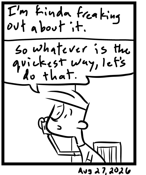 A four-panel comic about a person calling to schedule a root canal - Panel 4