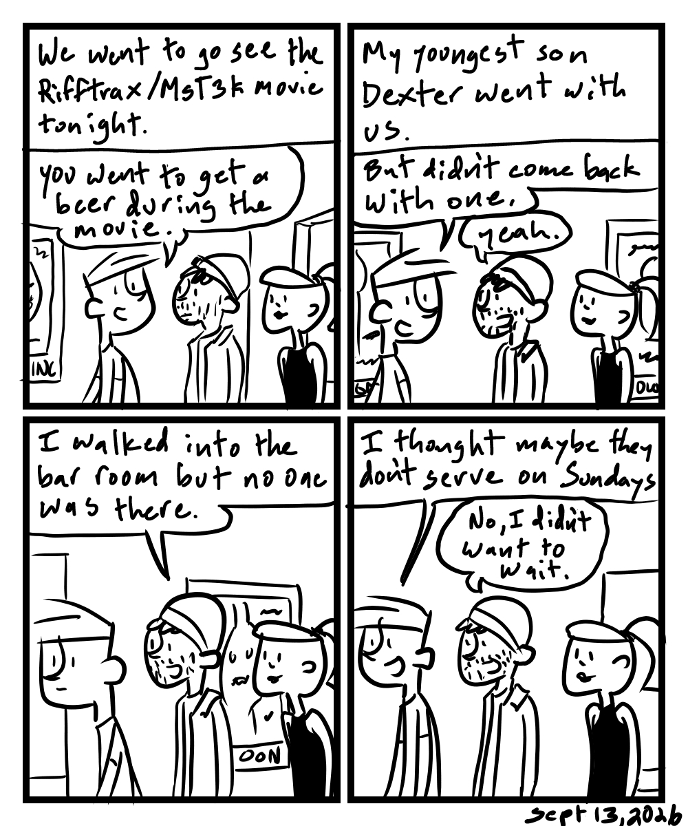 A four-panel comic about people talking after leaving a movie