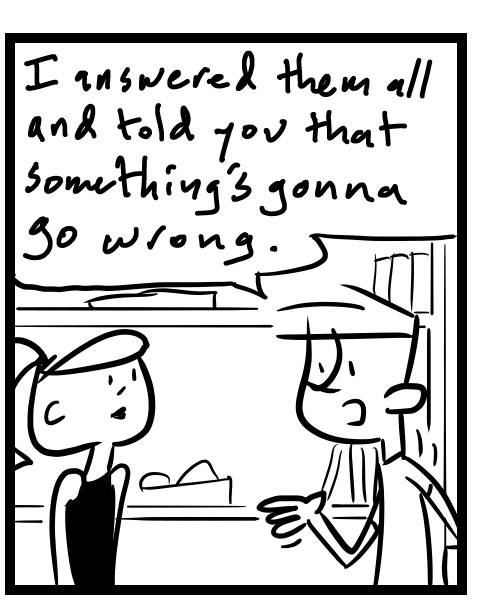 A four-panel comic about a people discussing a review one of them got on an ebay order - Panel 2