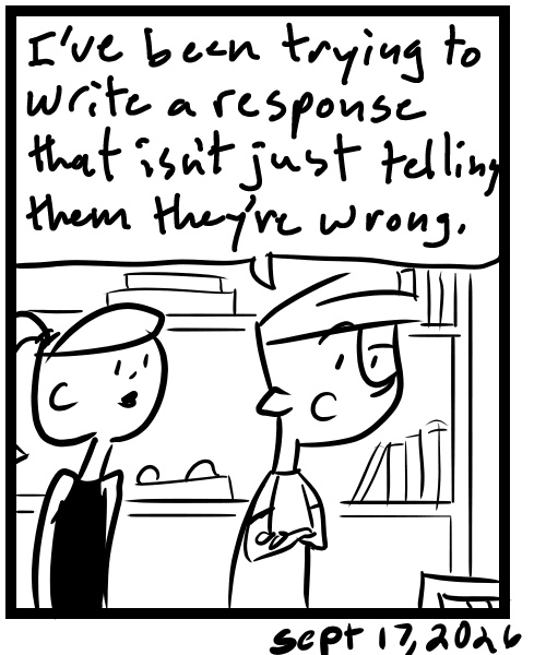 A four-panel comic about a people discussing a review one of them got on an ebay order - Panel 4