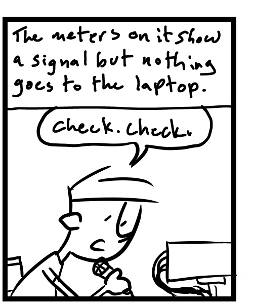 A four-panel comic about a person trying to fix a sound card - Panel 2