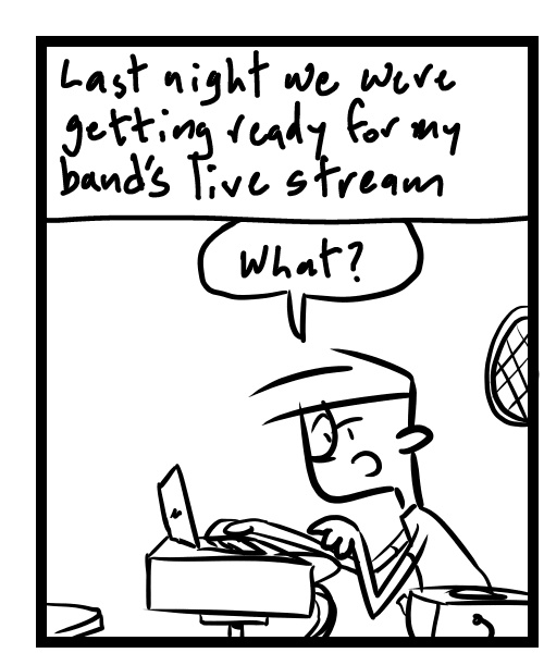 A four-panel comic about a person dealing with laptop issues and going to the dentist - Panel 1