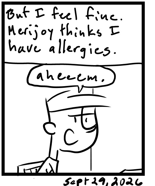A four-panel comic about a person trying to draw but feels congested - Panel 4