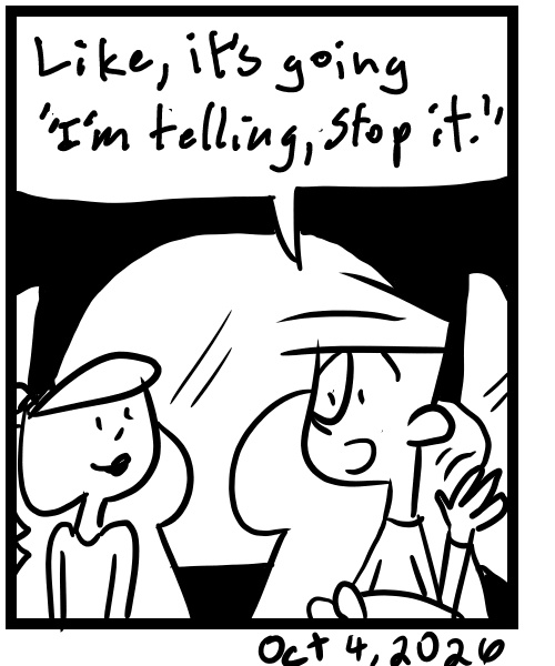 A four-panel comic about people in a car discussing the sound of the horn - Panel 4