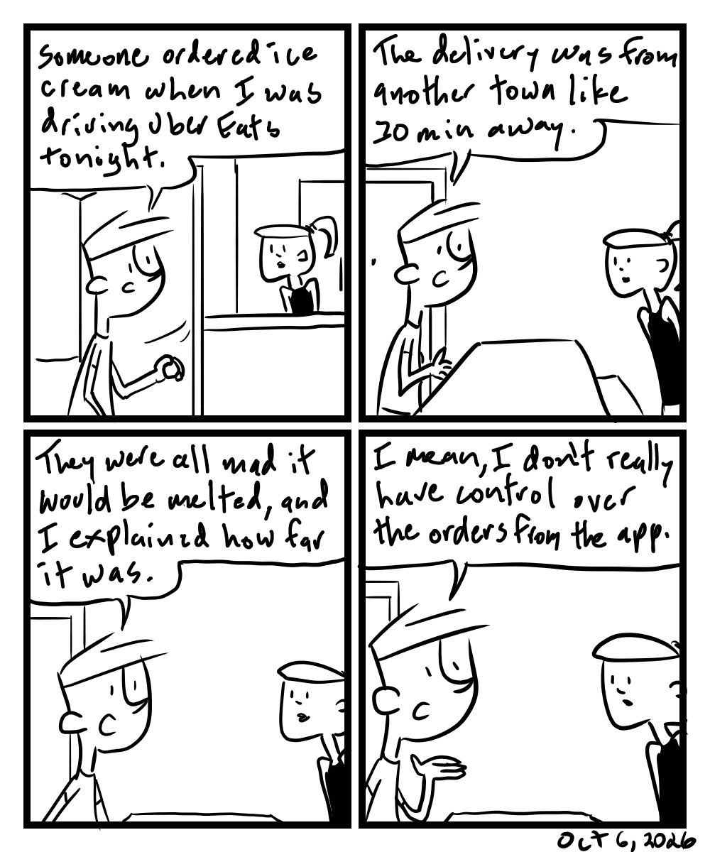 A four-panel comic about people discussing an upset Uber Eats customer