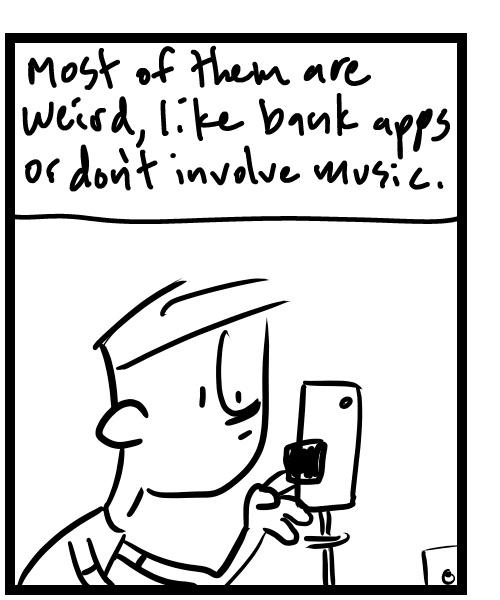 A four-panel comic about a person shooting a YouTube promo short with his band - Panel 2