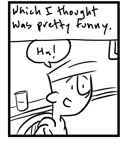 A four-panel comic about a person watching a solo musician who then farted on stage - Panel 3