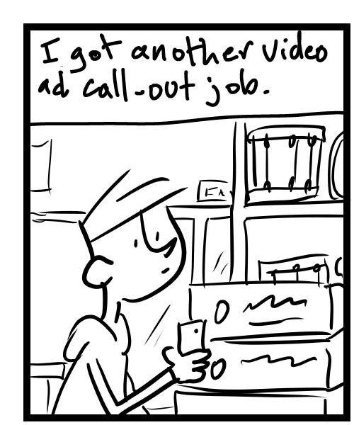 A four-panel comic about a person feeling self-conscious about shooting video in public - Panel 1